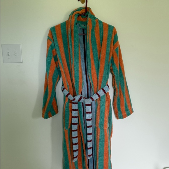 Dusen dusen Striped Orange and Green Bathrobe - Picture 1 of 2